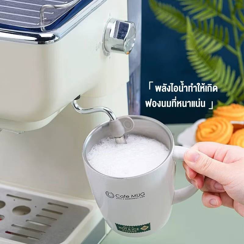 ksrain เครื่องชงกาแฟแรงดันย้อนยุค 20 Bar กึ่งอัตโนมัติขนาดเล็ก ทำฟองนมมัลติฟังชั่น